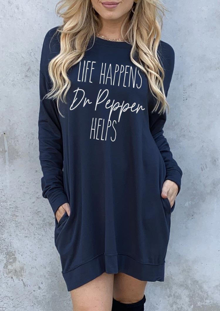 

Life Happens Dr Pepper Helps Pocket Mini Dress - Navy Blue, 494837