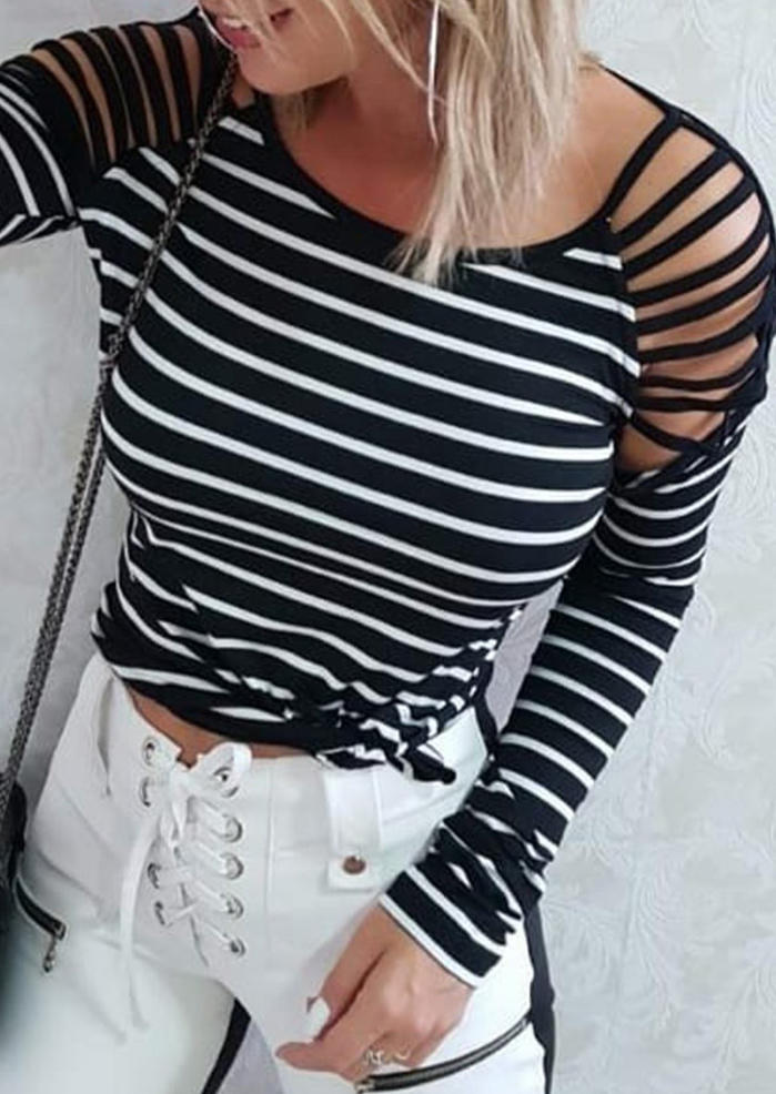 

Striped Cut Out Long Sleeve Blouse, Stripe, 494845