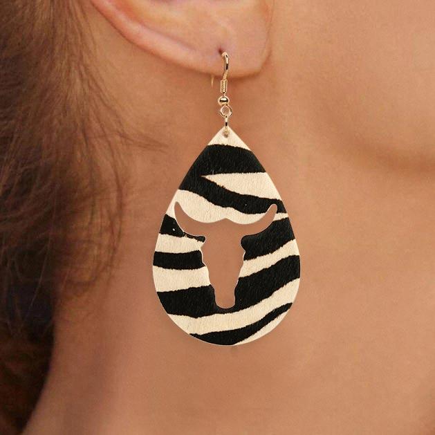

Leopard Zebra Hollow Out Water Drop Leather Earrings, Beige;leopard, 494851