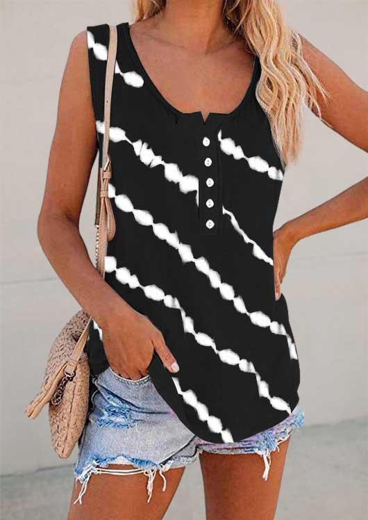 

Tie Dye Button O-Neck Casual Tank - Black, 494854