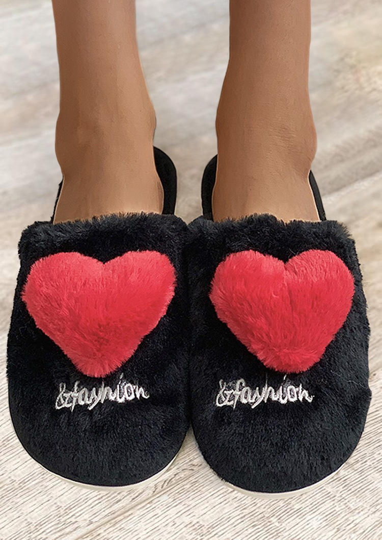 

Valentine Heart Letter Warm Plush Indoor Slippers - Black, 494868