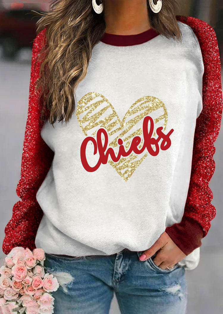 

Sequined Splicing Chiefs Heart Pullover Sweatshirt - Red, 494928