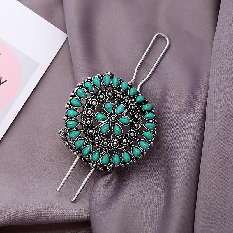 Vintage Hollow Out Turquoise Flower Hairpin