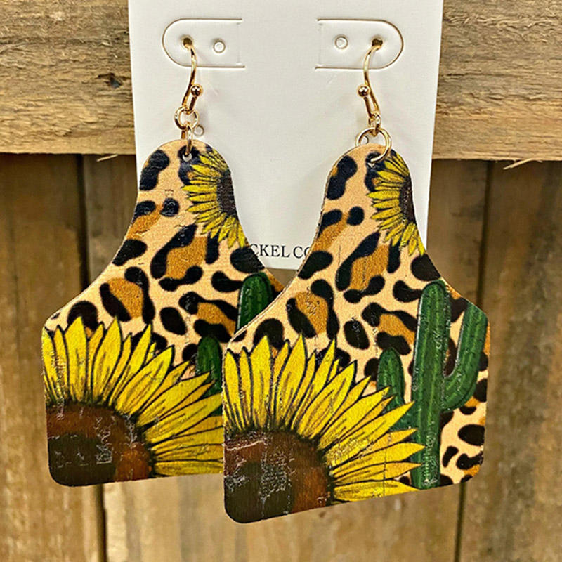 Creative Leopard Sunflower Cactus Splicing Earrings
