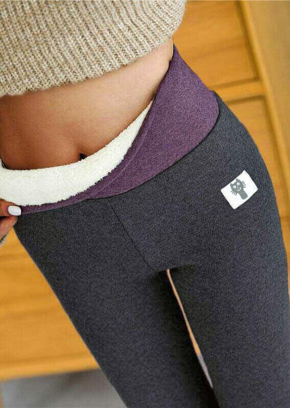 

Winter Thickened Warm Fleece Lined High Waist Leggings - Purple, 491480