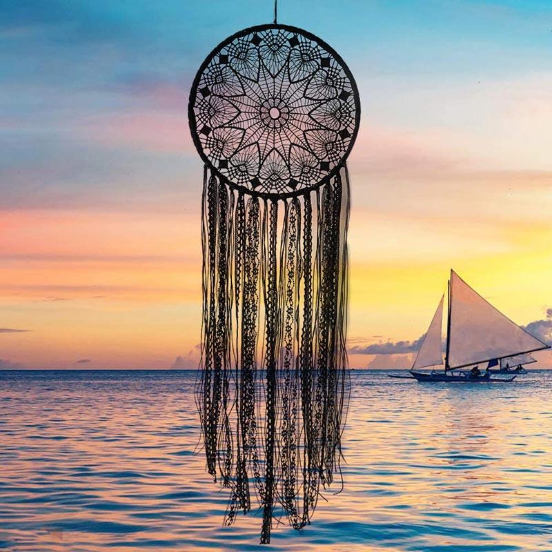 

Hollow Out Crochet Tassel Dreamcatcher - Black, 494717