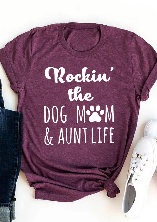 

Rockin' The Dog Mom & Aunt Life Paw T-Shirt Tee - Purple, 494925