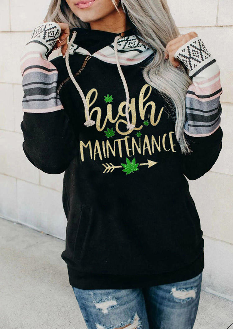 

High Maintenance Arrow Geometric Striped Drawstring Hoodie - Black, 494936