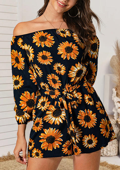 

Sunflower Pocket Off Shoulder Elastic Cuff Romper - Black, 494967