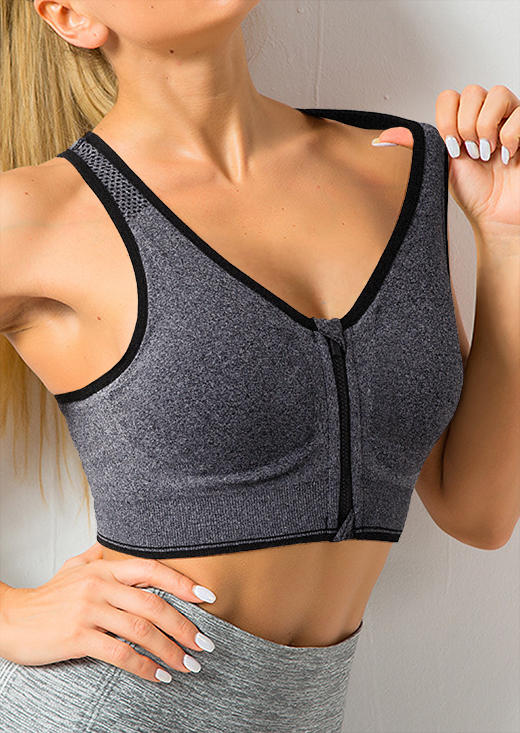 

Zipper Seamless Padded Yoga Sports Activewear Bra - Gray, 494994