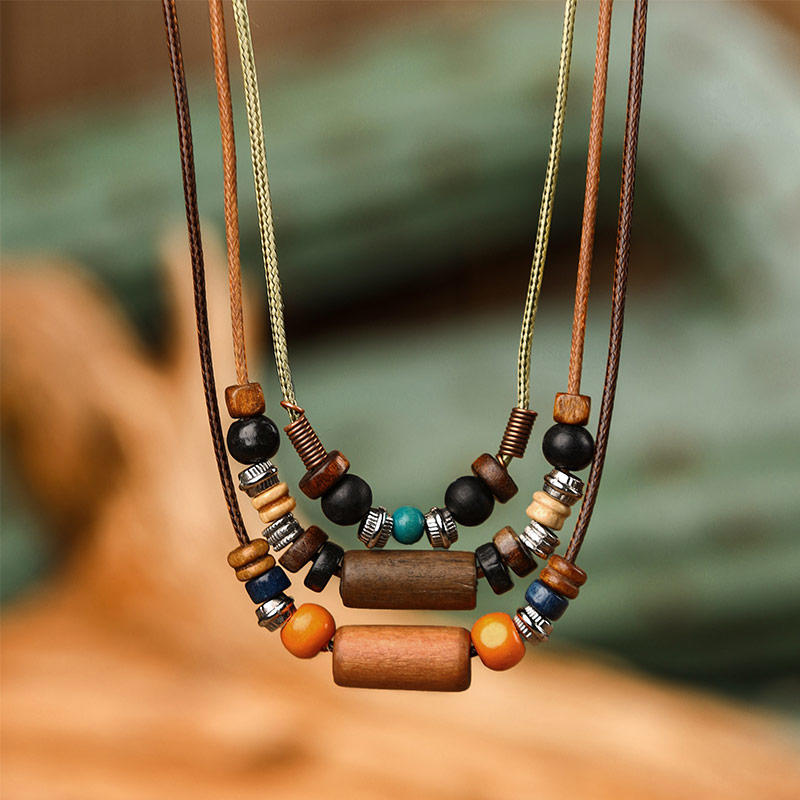 

Bohemian Ethnic Style Wooden Beading Multi-Layered Necklace, Multicolor, 495006