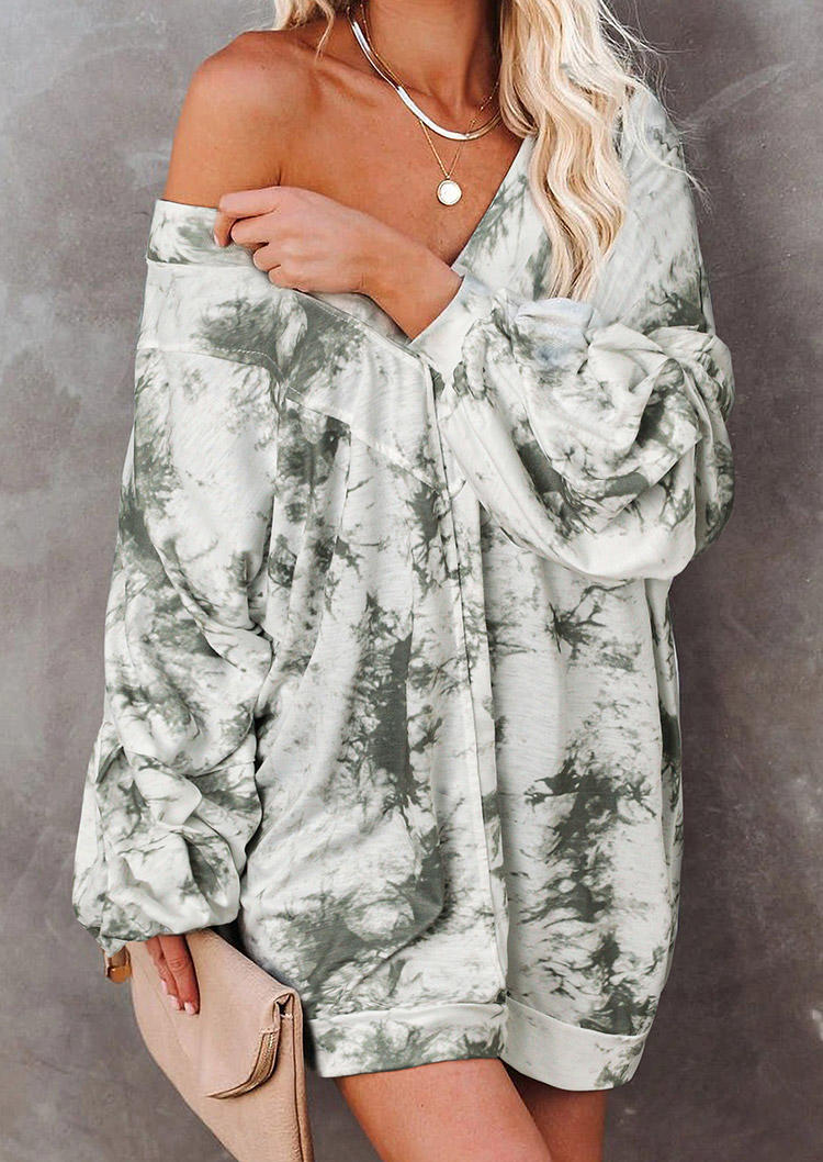 

Tie Dye Criss-Cross V-Neck Long Sleeve Mini Sweatshirt Dress, Multicolor, 495008