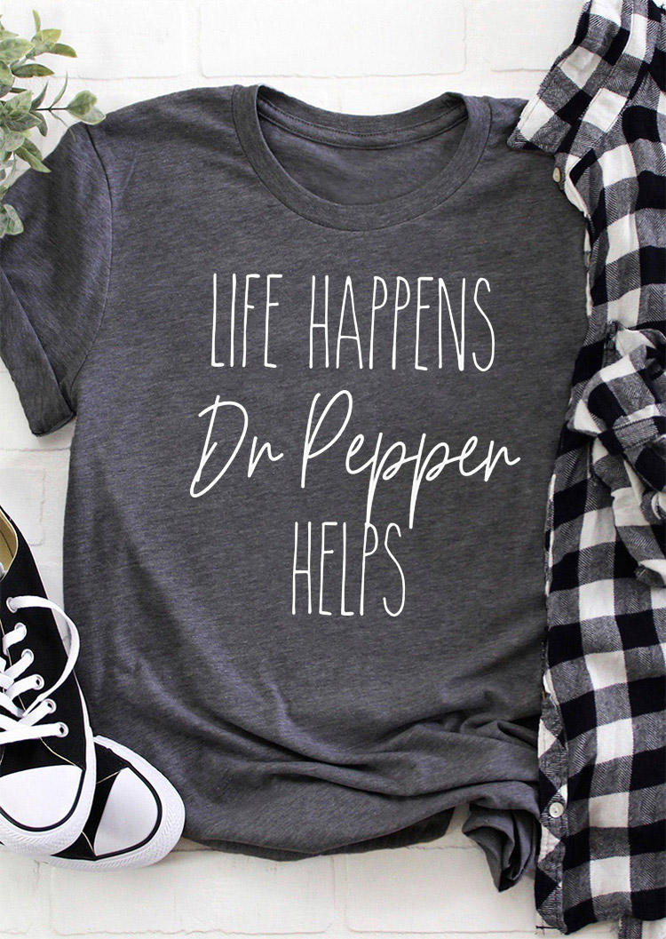 

Life Happens Dr Pepper Helps T-Shirt Tee - Dark Grey, 495071