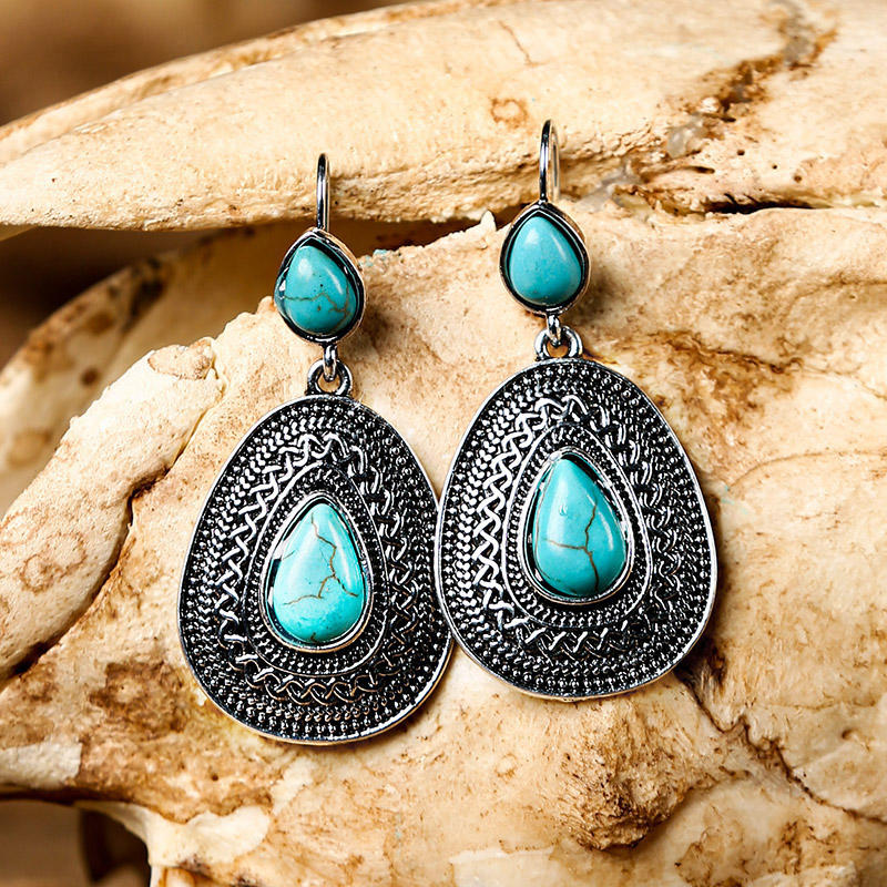 

Vintage Turquoise Water Drop Pendant Earrings, Silver, 495126