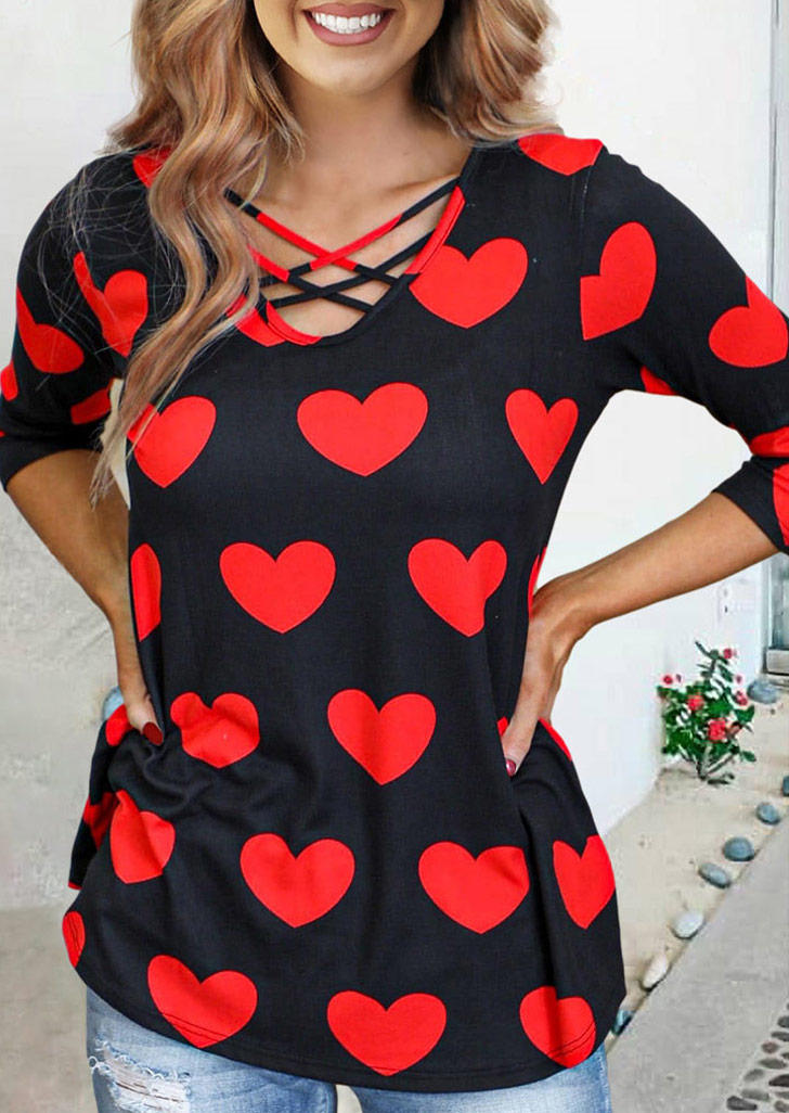 

Heart Criss-Cross Long Sleeve Blouse - Red, 495165