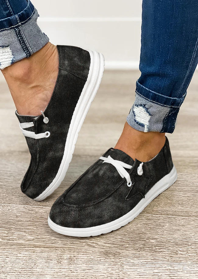 

Star Lace Up Round Toe Flat Canvas Sneakers - Dark Grey, 492990
