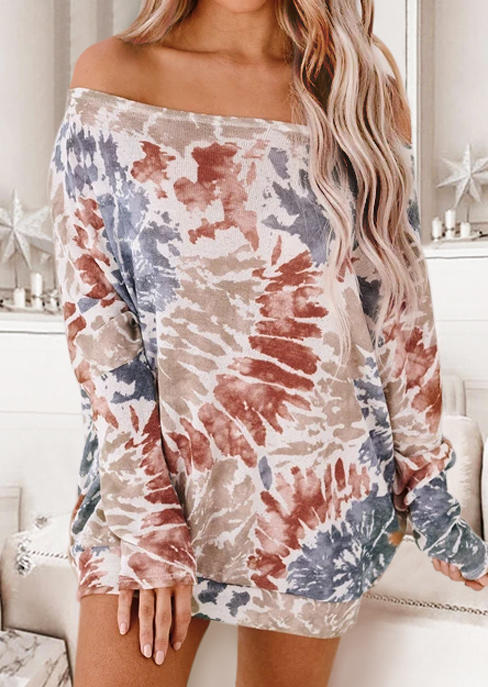

Tie Dye Swirl Off Shoulder Long Sleeve Mini Dress, Multicolor, 495251