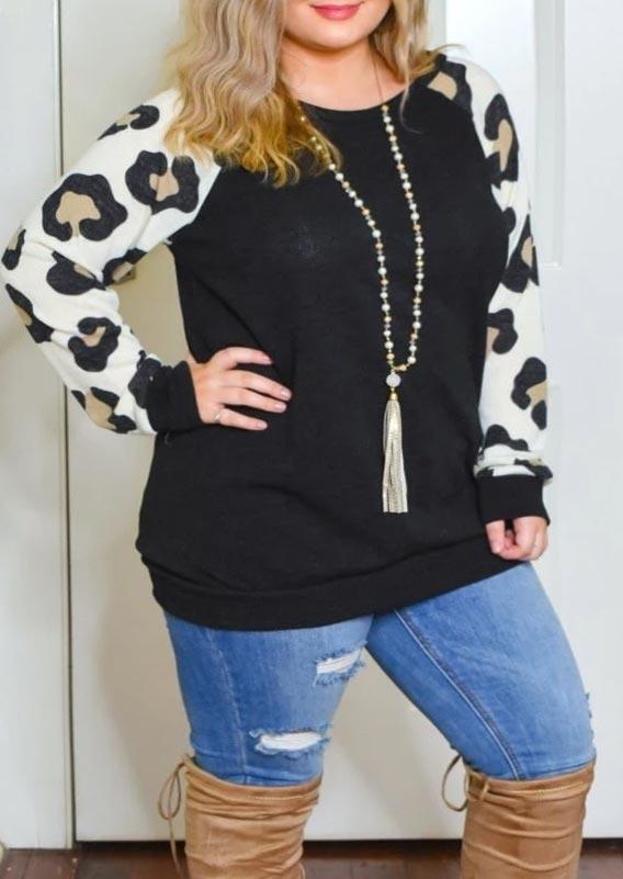 

Plus Size Leopard Raglan Sleeve Casual Blouse, 495272