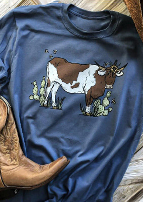 

Highland Cow Cactus O-Neck T-Shirt Tee - Blue, 495291