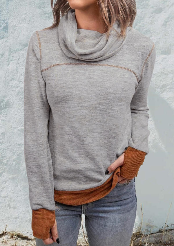 

Cowl Neck Long Sleeve Pullover Sweatshirt - Light Grey, 495306