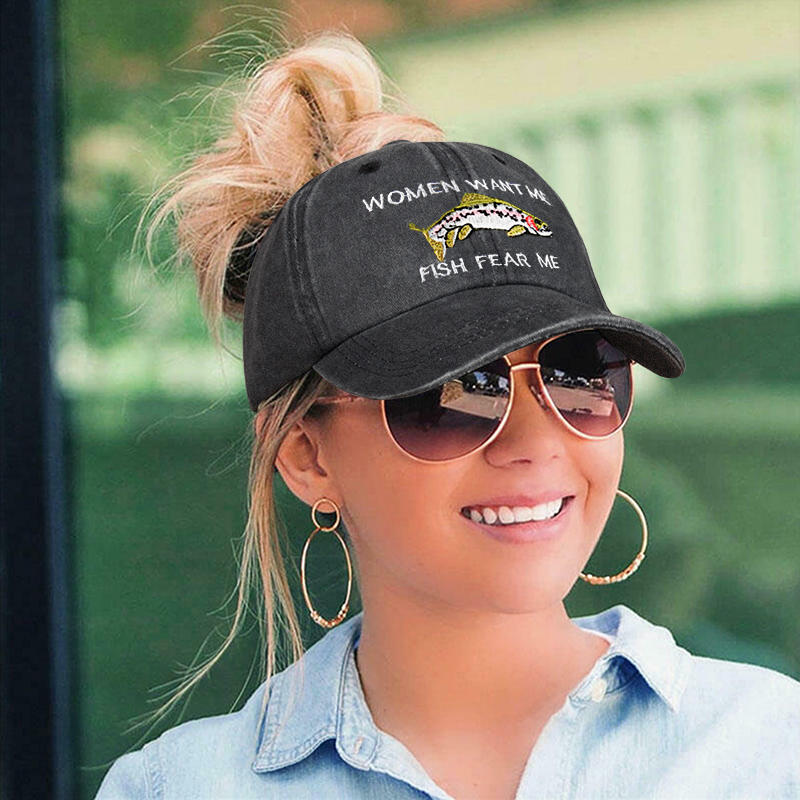 

Women Want Me Fish Fear Me Criss-Cross Baseball Cap, Dark grey, 495338