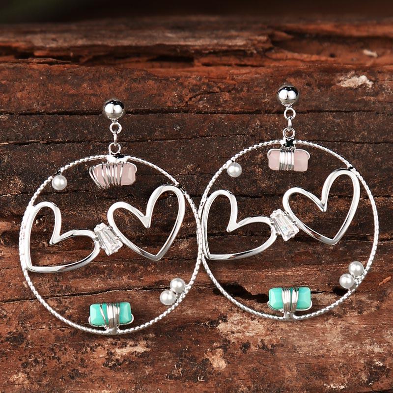 

Creative Hollow Out Love Heart Beading Earrings, Silver, 495396