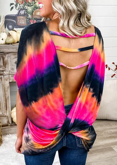 

Tie Dye Twist Open Back Blouse, Multicolor, 495481