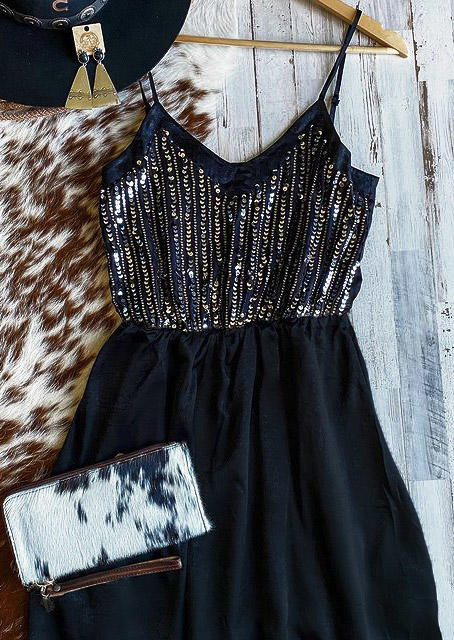 

Sequined Splicing Adjustable Spaghetti Strap V-Neck Mini Dress - Black, 495247
