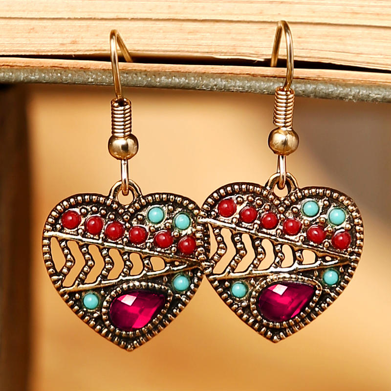 

Hollow Out Beading Love Heart Pendant Earrings, Blue, 495477