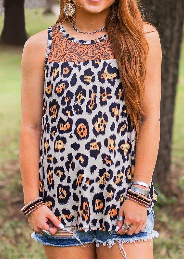 Leopard Splicing Paisley O-Neck Tank, 495480