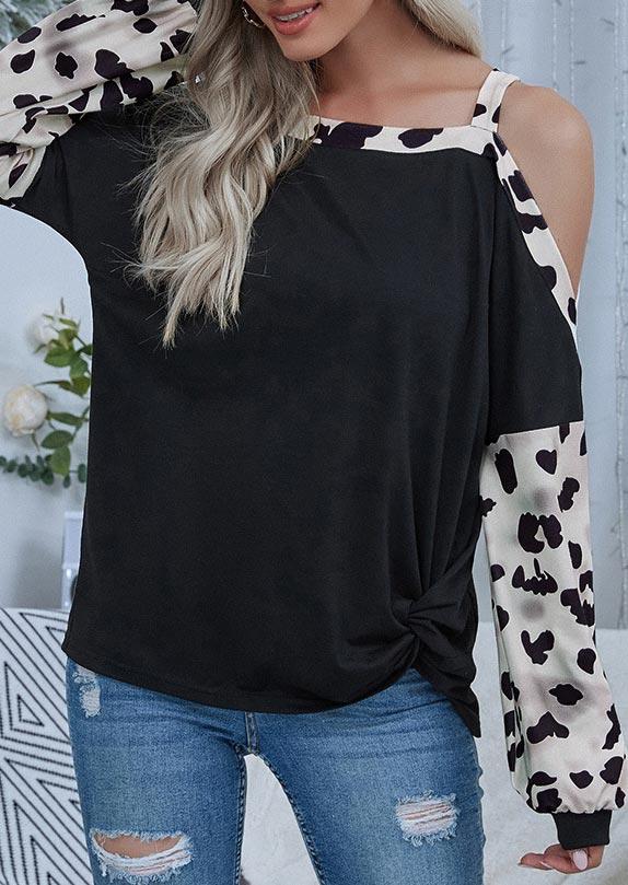 

Western Cow One Sided Cold Shoulder Twist Blouse - Black, 495508