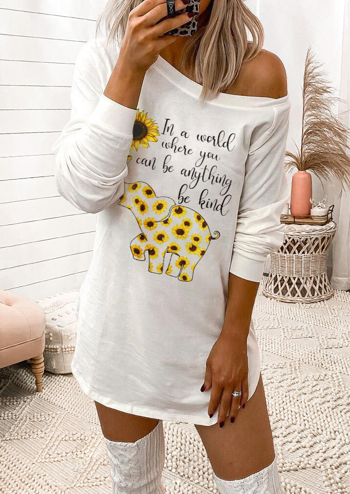 

Sunflower Elephant Be Kind Long Sleeve Mini Dress - White, 495514