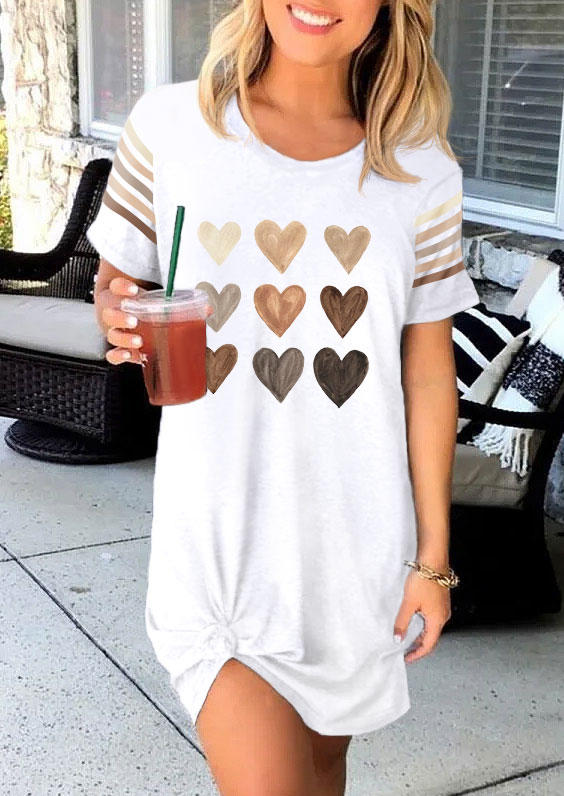 

Be Kind Heart Striped Short Sleeve Mini Dress - White, 495540