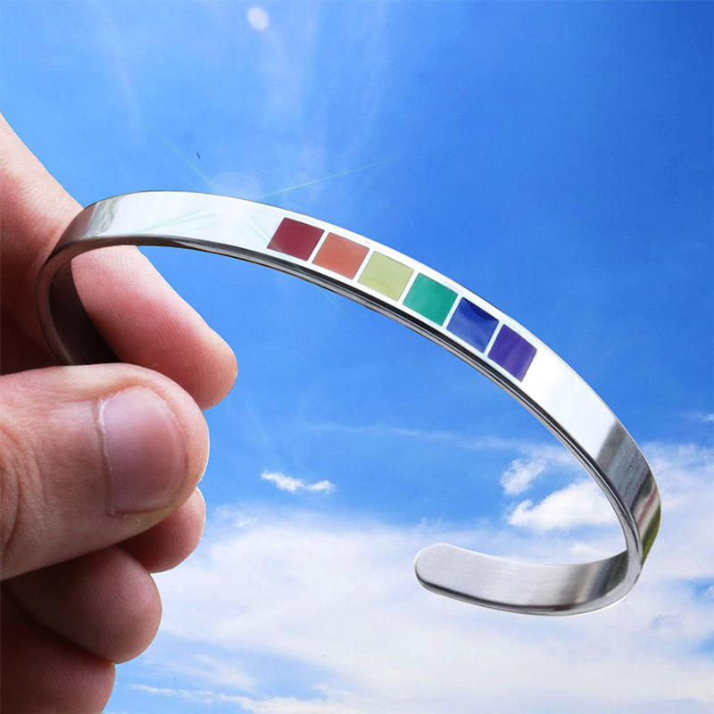 

Rainbow Open Adjustable Bangle Bracelet - Silver, 495721