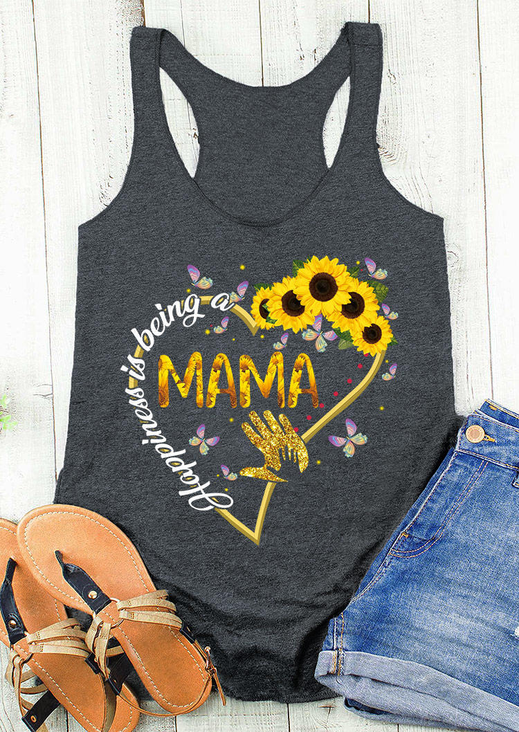 

Happiness Is Being A Mama Sunflower Love Heart Racerback Tank - Dark Grey, 491174