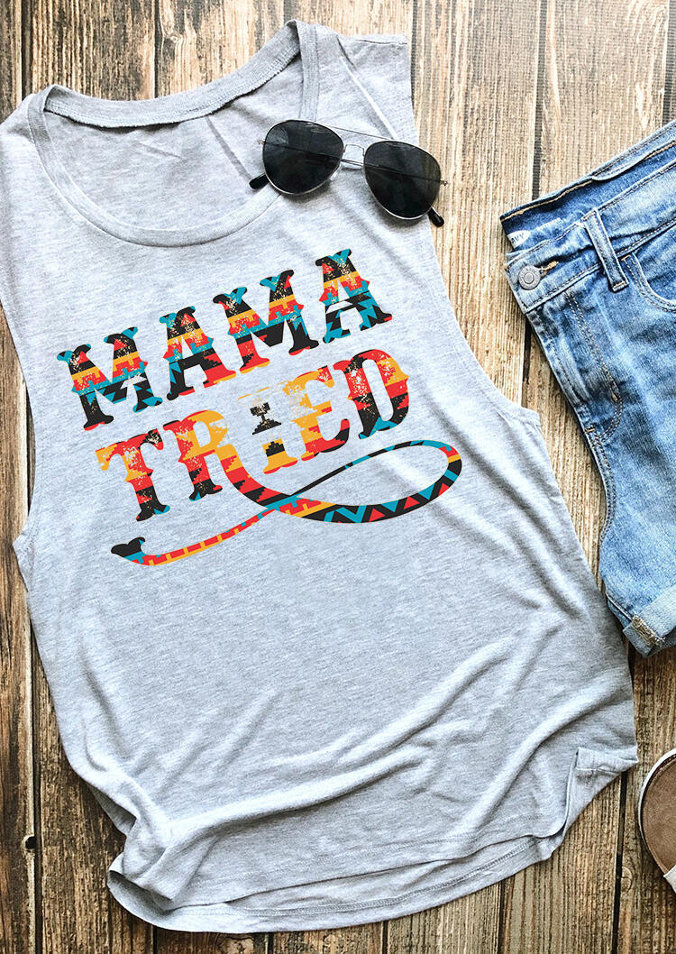 

Aztec Geometric Mama Tried Casual Tank - Light Grey, 492856