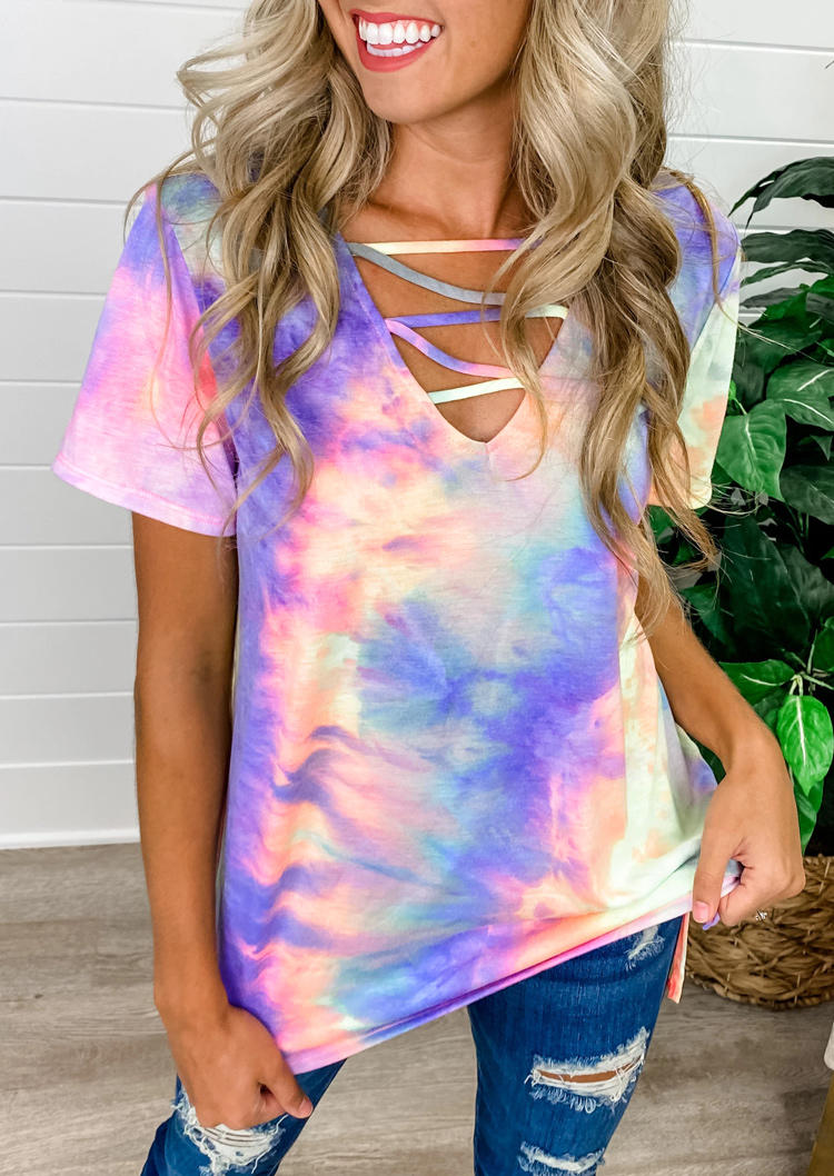 

Tie Dye Criss-Cross Open Back Blouse, Multicolor, 495476
