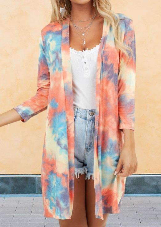 

Tie Dye Pocket Open Front Long Cardigan, Multicolor, 495708