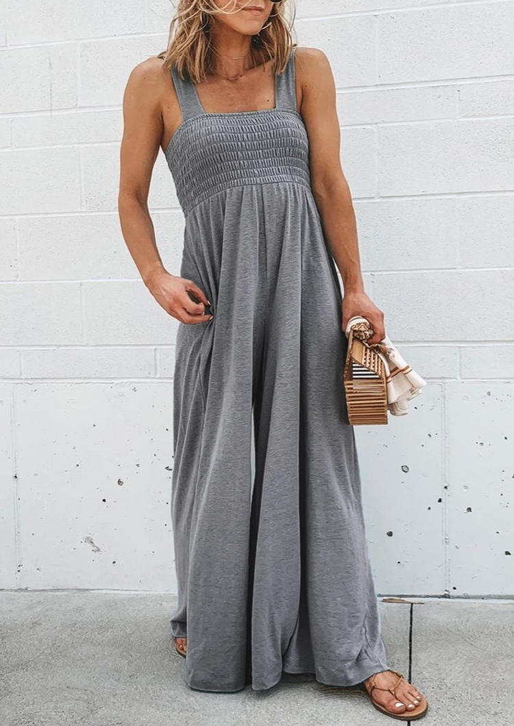 

Ruffled High Waist Pocket Wide Legs Jumpsuit - Light Grey, 495763