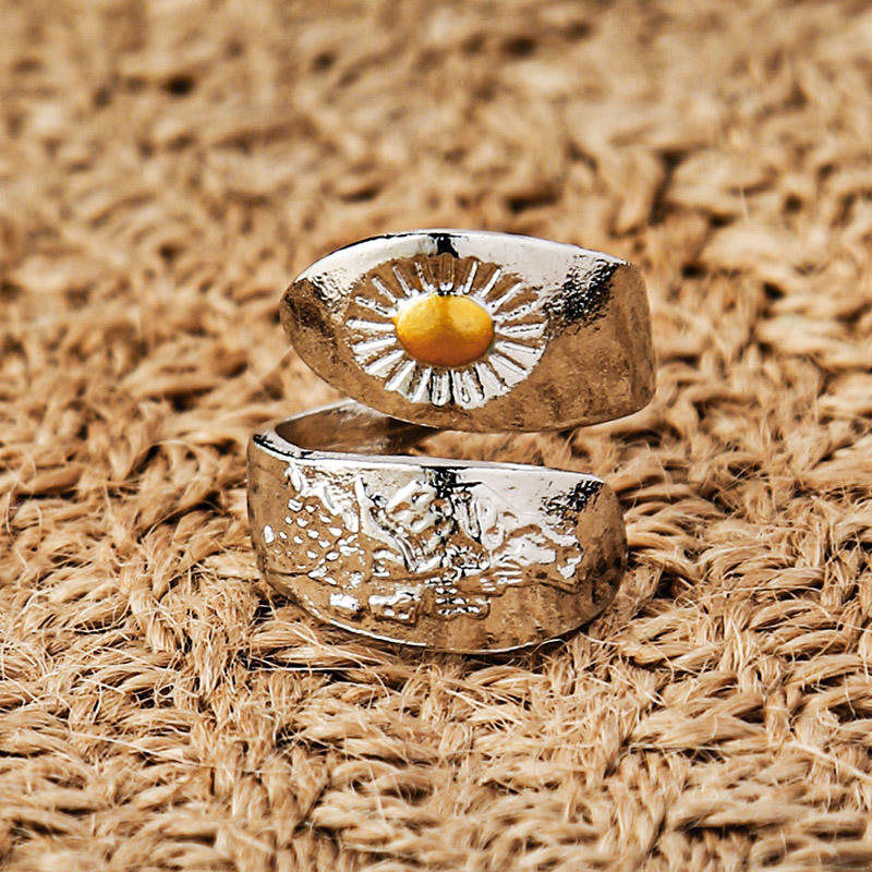 

Vintage Tree Mountain Engraved Open Adjustable Alloy Ring, Silver, 495784