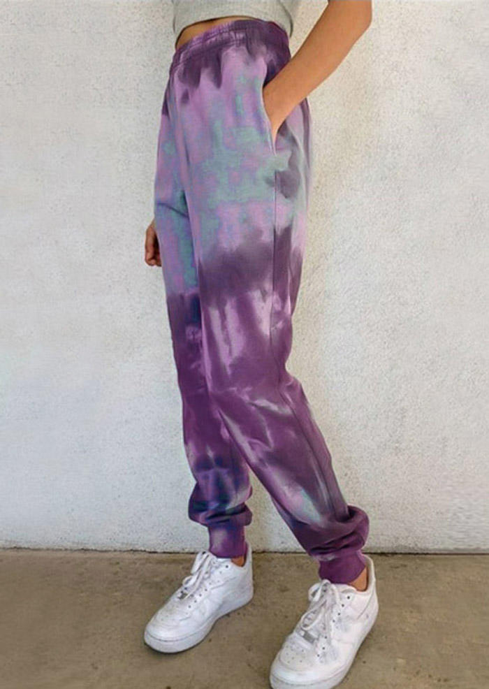 

Tie Dye Pocket Elastic Waist Sports Pants - Purple, 495828