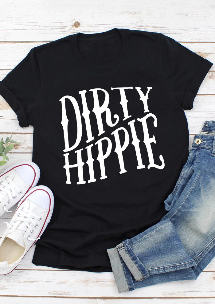 

Dirty Hippie O-Neck Casual T-Shirt Tee - Black, 495889