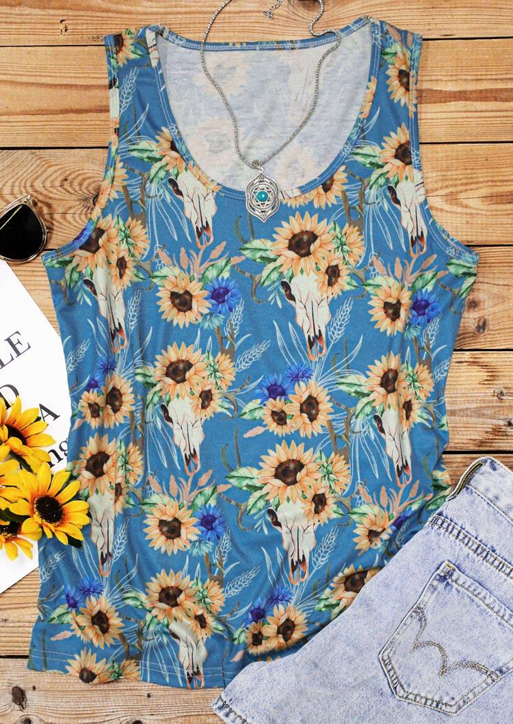 

Sunflower Steer Skull Tank - Blue, 495145