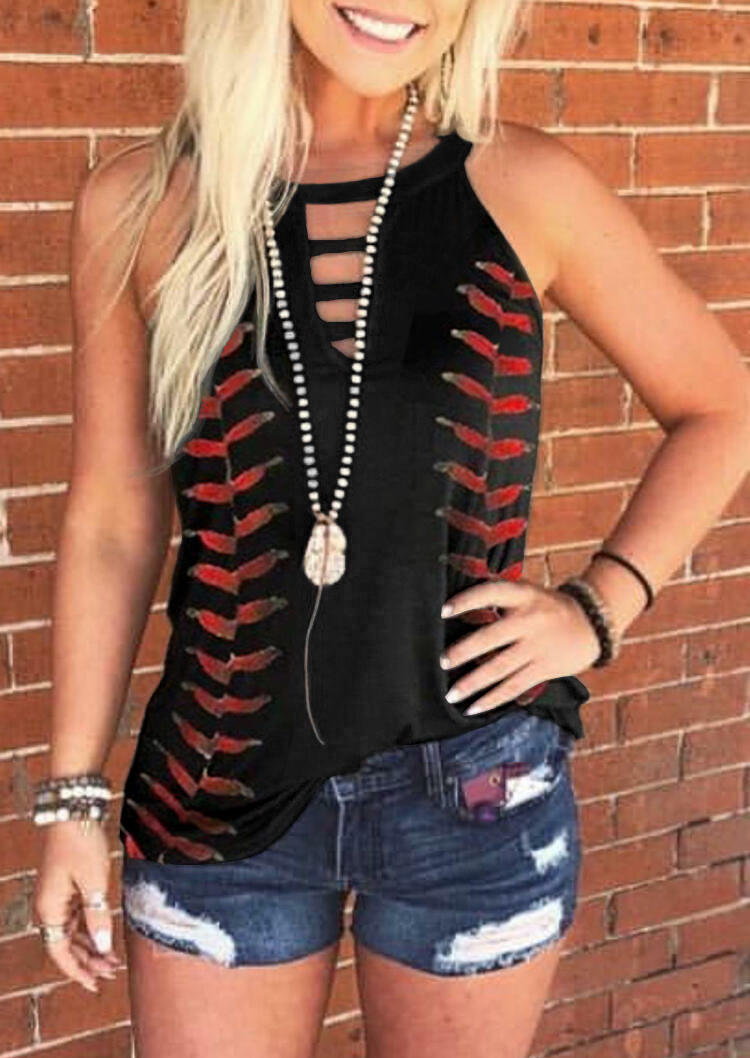

Leaf Hollow Out Halter Casual Tank - Black, 495592