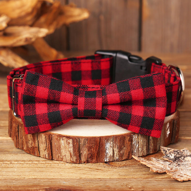 

Plaid Bowknot Buckle Adjustable Dog Collar, Red, 495845