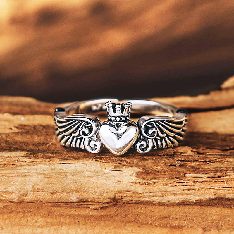 

Valentine Angel Wing Heart Open Adjustable Ring, Silver, 496049