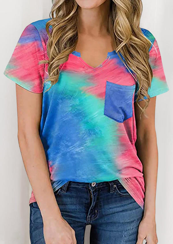 

Tie Dye Pocket Casual Blouse, Multicolor, 496166