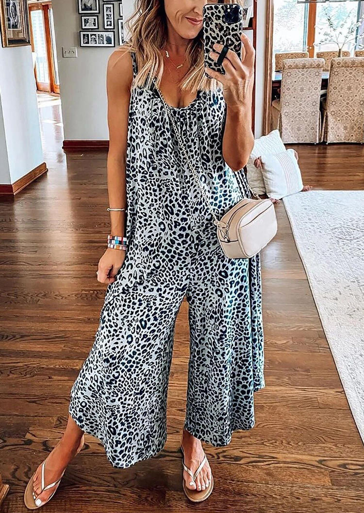 

Leopard Pocket Spaghetti Strap Jumpsuit, 496178
