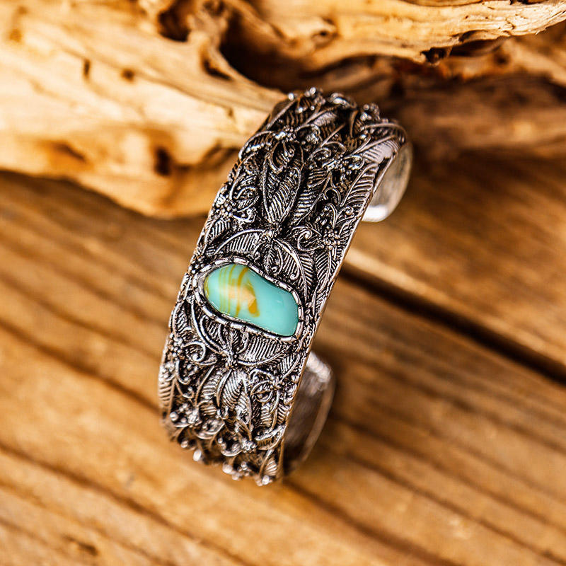 

Vintage Indian Style Turquoise Open Bracelet, Silver, 496289
