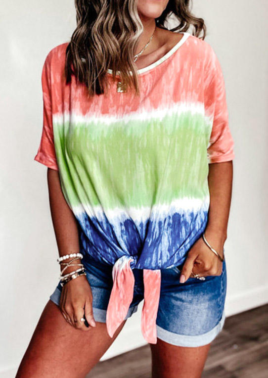 

Tie Dye O-Neck Loose Casual Blouse, Multicolor, 496421